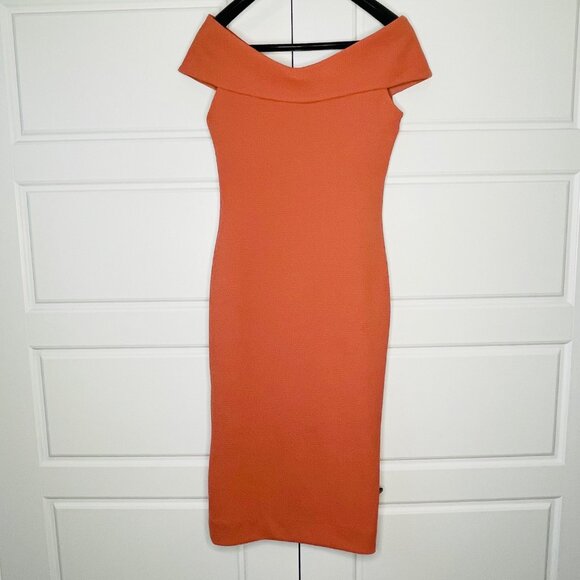 Dress the Population Terracotta Cowl Neck Midi Dress – Size Medium - Picture 2 of 8